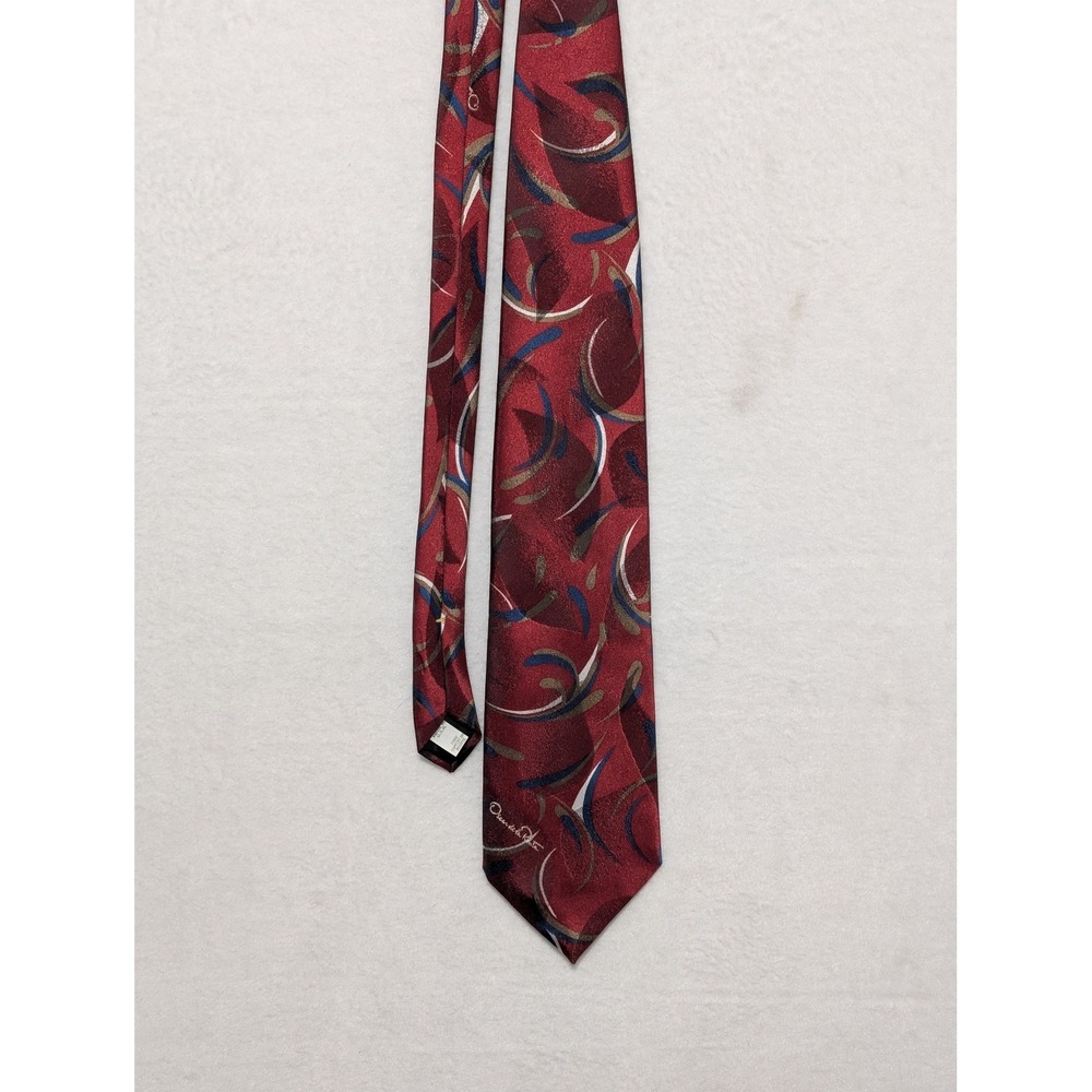 Oscar de la Renta Studio Mens Tie Burgundy Blue Abstract Swirl Made in USA